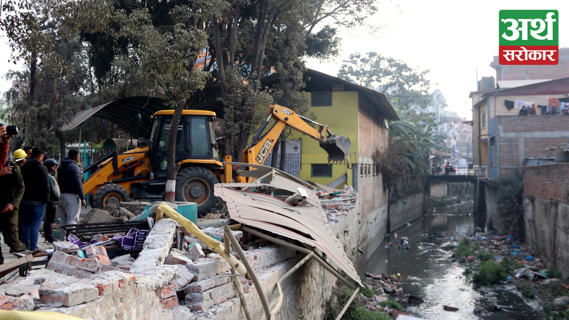 Illegal structures constructed along the Bishnumati river banks are being evicted